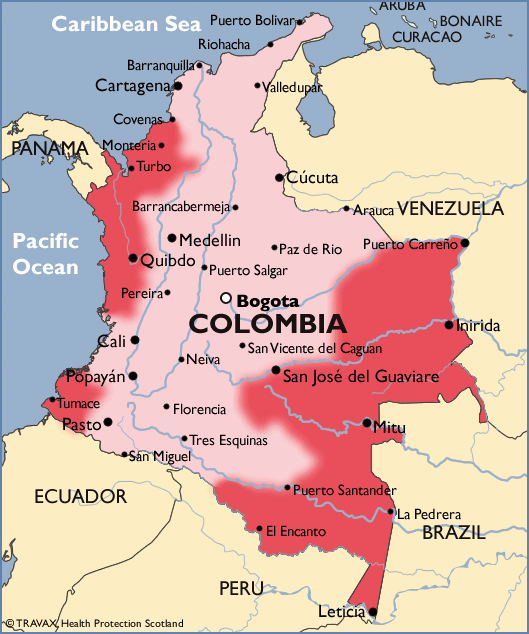 Malarial map of Colombia