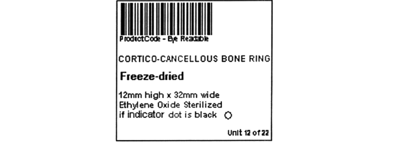 A diagram showing an example of a tissue product label which includes the product barcode and text giving information about the tissue product. Following the diagram is a description.