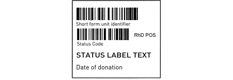 A diagram showing the layout of a tissue release status label with the positions of the product barcode and instructional text. Following the diagram is a description.