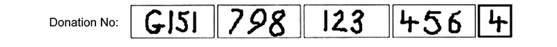 A diagram showing the required layout of boxes on paper forms for writing the donation identification number for tissue products in the 4,4,4,2 format. Following the diagram is a description.