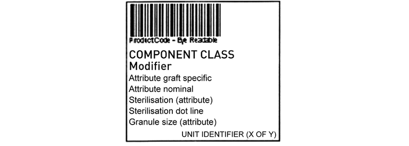 A diagram showing the layout of a tissue product label with the positions of the product barcode and instructional text. Following the diagram is a description.