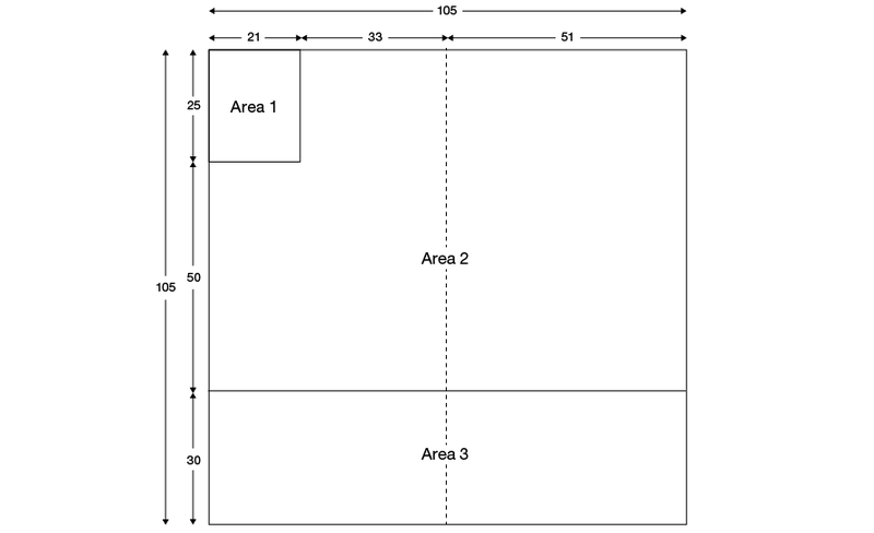 A diagram showing the layout of the blood pack base label with the required height and width of each of the 3 areas. Following the diagram is a description.