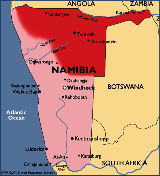 Malarial map of Namibia