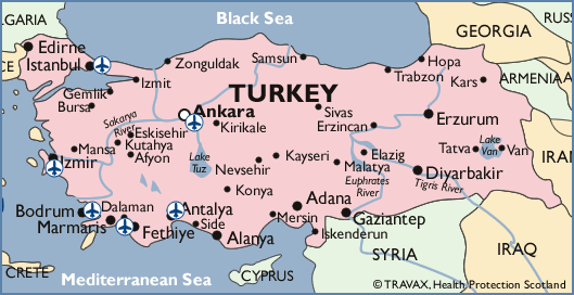 Malarial map of Turkey